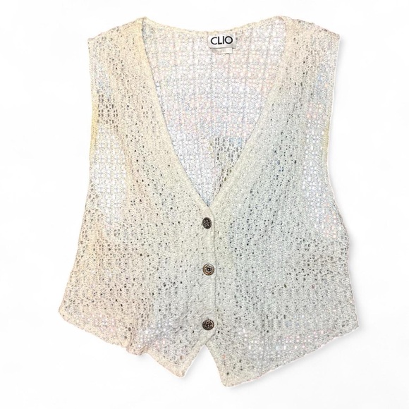 Clio Jackets & Blazers - CLIO VTG 90s Off-White & Cream Crochet Lace Knit Button-Up Vest — MEDIUM